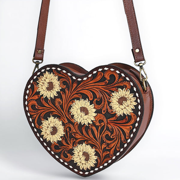 American Darling Hand Tooled Floral Carved Genuine Leather Canteen Bag - Uhorse
