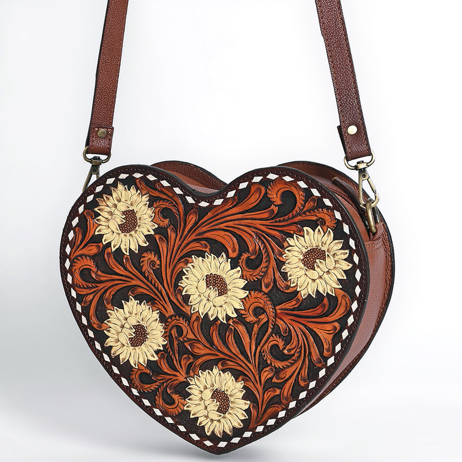 American Darling Hand Tooled Floral Carved Genuine Leather Canteen Bag - Uhorse