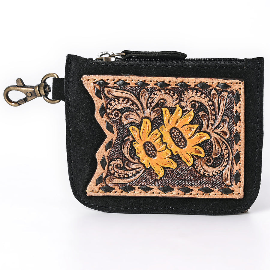 American Darling Women's Hand Tooled Floral Carved Genuine Leather Coin Purse Eco-Friendly Full Grain Western Wallet