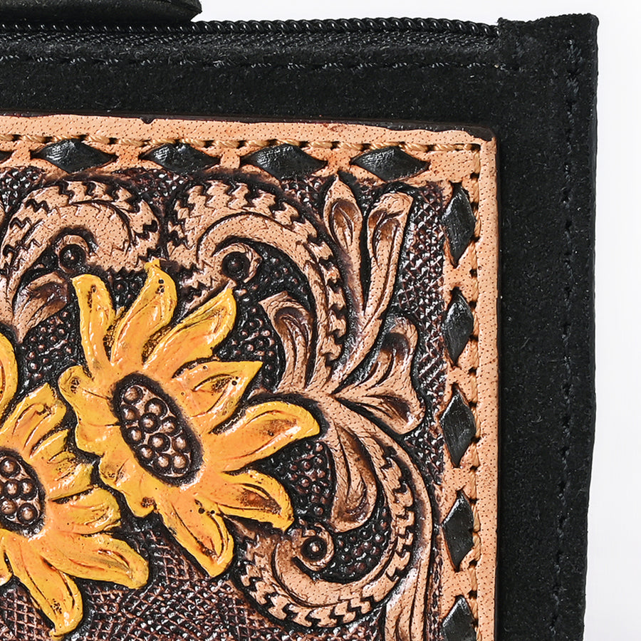 American Darling Women's Hand Tooled Floral Carved Genuine Leather Coin Purse Eco-Friendly Full Grain Western Wallet