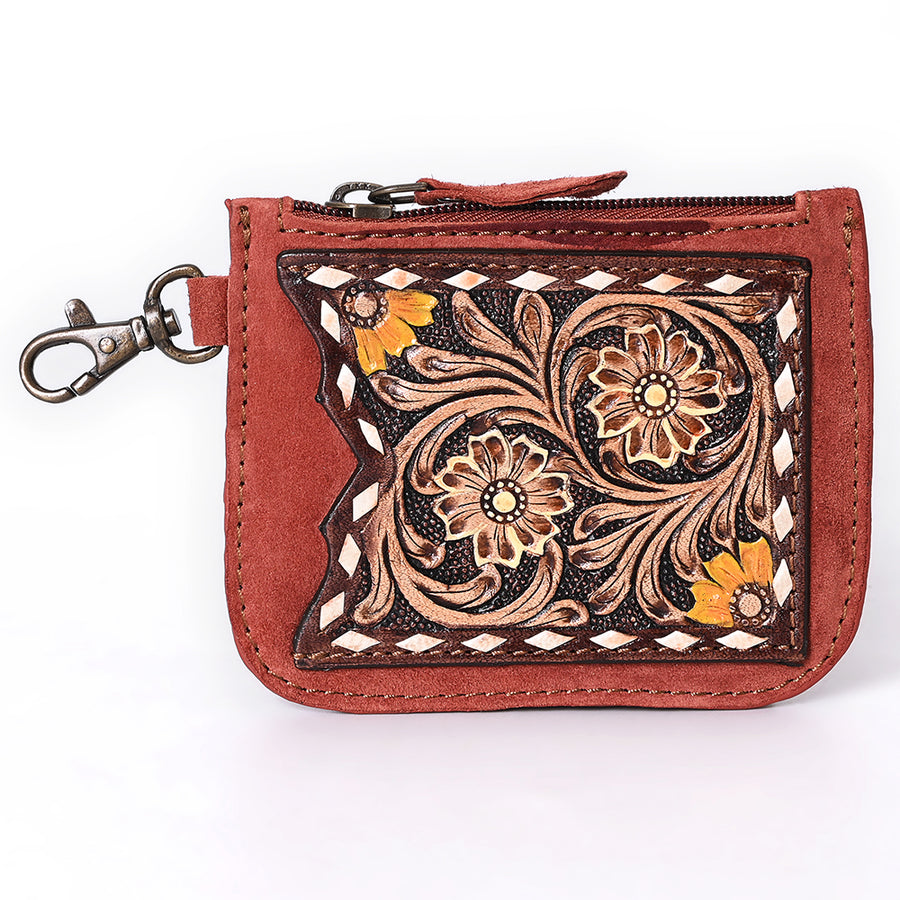 American Darling Women's Hand Tooled Floral Carved Genuine Leather Coin Purse Eco-Friendly Full Grain Western Wallet
