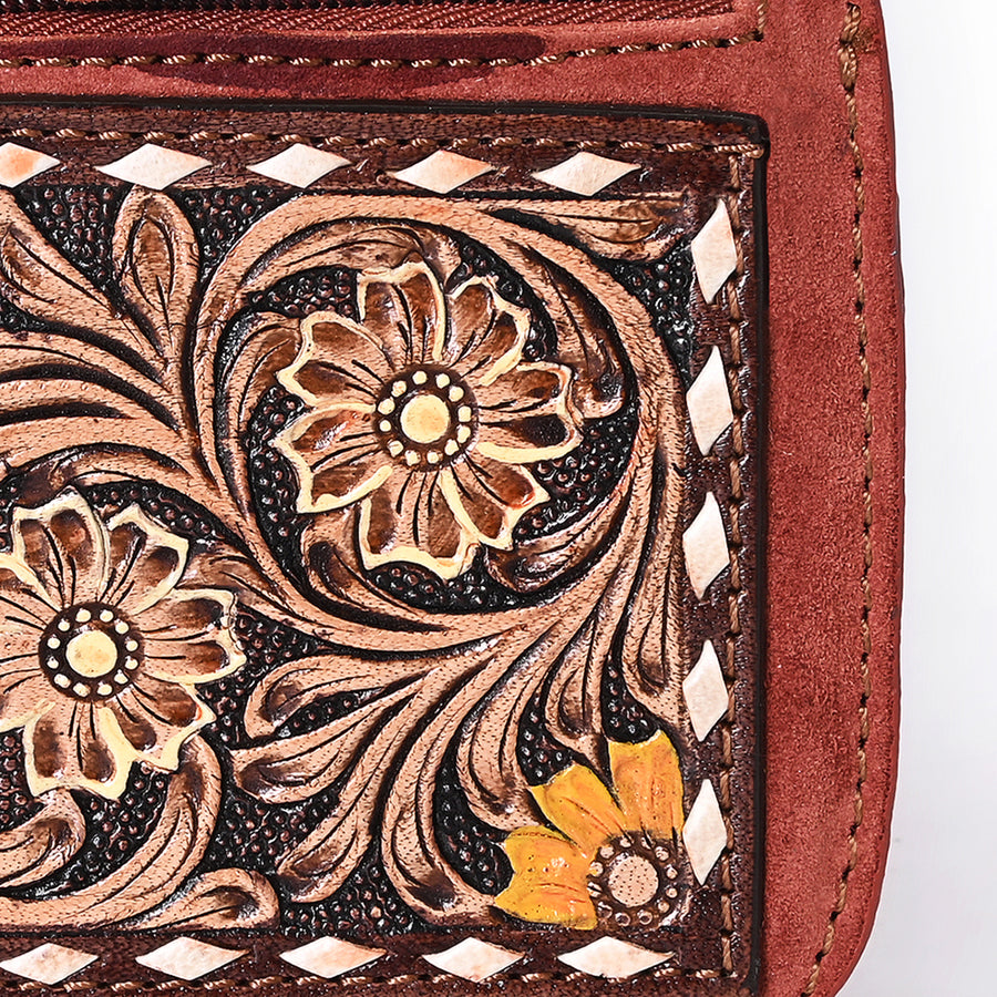 American Darling Women's Hand Tooled Floral Carved Genuine Leather Coin Purse Eco-Friendly Full Grain Western Wallet