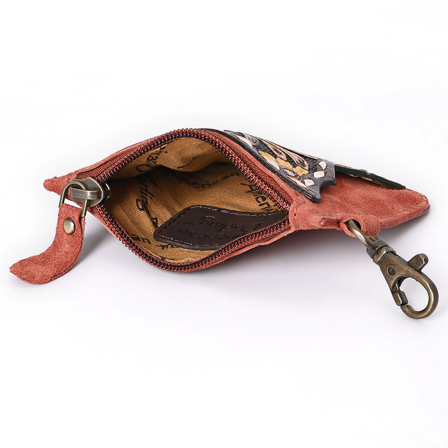 American Darling Women's Hand Tooled Floral Carved Genuine Leather Coin Purse Eco-Friendly Full Grain Western Wallet