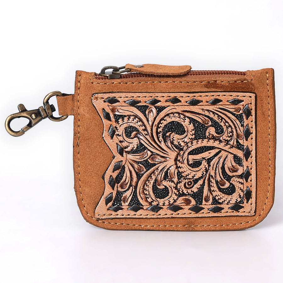 American Darling Women's Hand Tooled Floral Carved Genuine Leather Coin Purse Eco-Friendly Full Grain Western Wallet