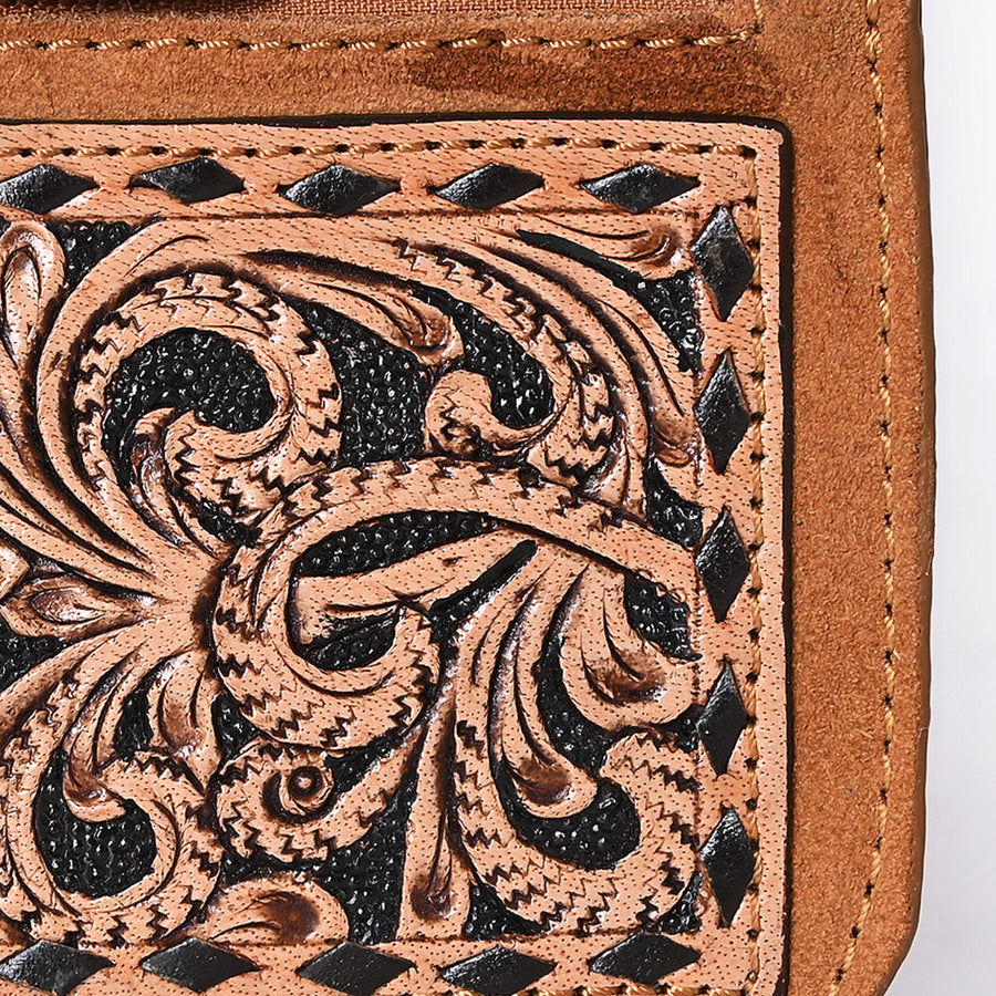 American Darling Women's Hand Tooled Floral Carved Genuine Leather Coin Purse Eco-Friendly Full Grain Western Wallet