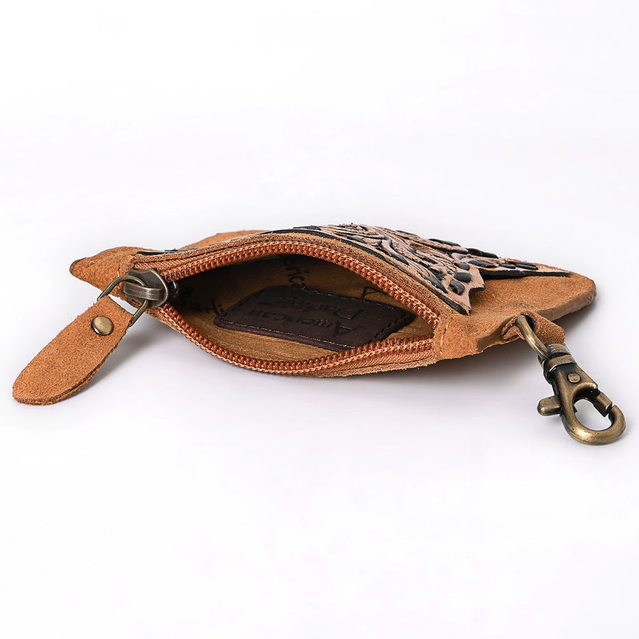 American Darling Women's Hand Tooled Floral Carved Genuine Leather Coin Purse Eco-Friendly Full Grain Western Wallet