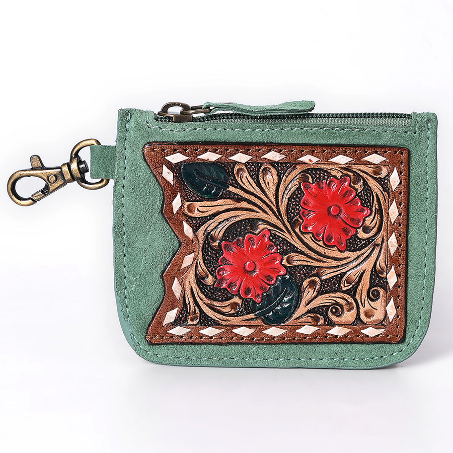 American Darling Women's Hand Tooled Floral Carved Genuine Leather Coin Purse Eco-Friendly Full Grain Western Wallet