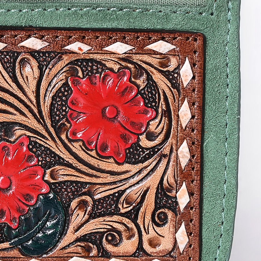 American Darling Women's Hand Tooled Floral Carved Genuine Leather Coin Purse Eco-Friendly Full Grain Western Wallet