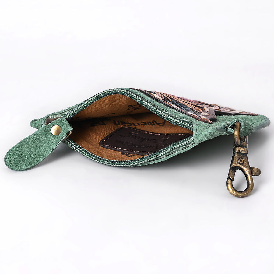 American Darling Women's Hand Tooled Floral Carved Genuine Leather Coin Purse Eco-Friendly Full Grain Western Wallet