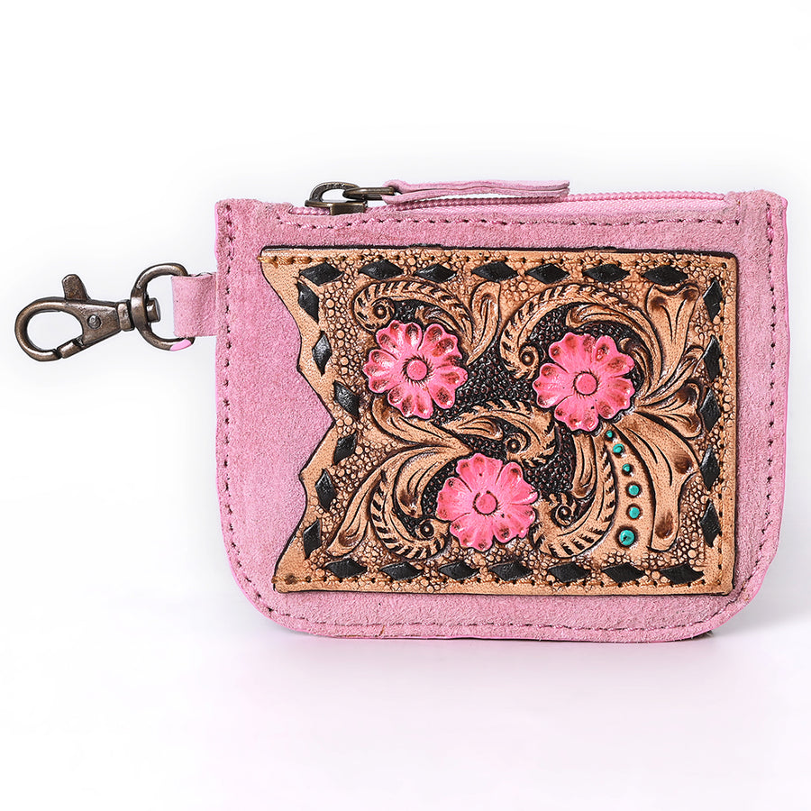 American Darling Women's Hand Tooled Floral Carved Genuine Leather Coin Purse Eco-Friendly Full Grain Western Wallet