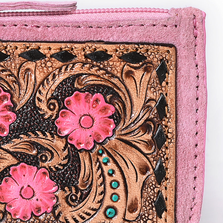 American Darling Women's Hand Tooled Floral Carved Genuine Leather Coin Purse Eco-Friendly Full Grain Western Wallet