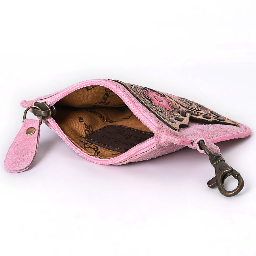 American Darling Women's Hand Tooled Floral Carved Genuine Leather Coin Purse Eco-Friendly Full Grain Western Wallet