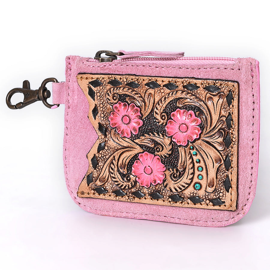 American Darling Hand Tooled Floral Carved Genuine Leather Coin Purse - Uhorse