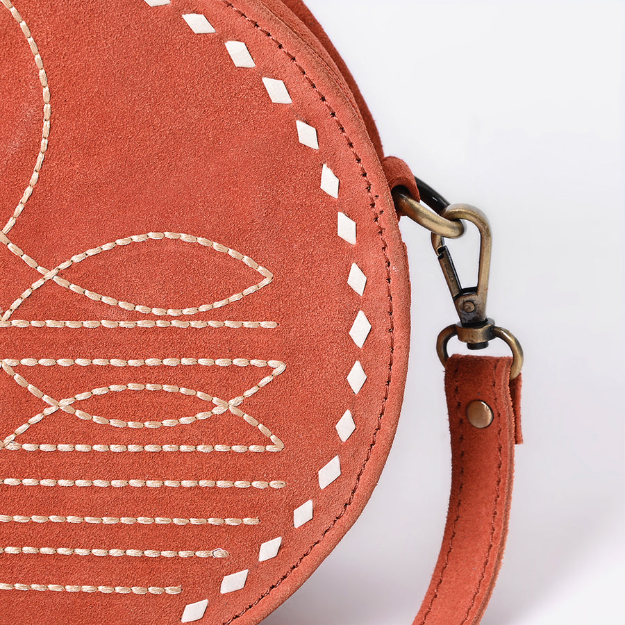 American Darling Boot Stitched Vegetable-Tanned Full Grain Genuine Suede Leather Canteen Bag with YKK Zipper