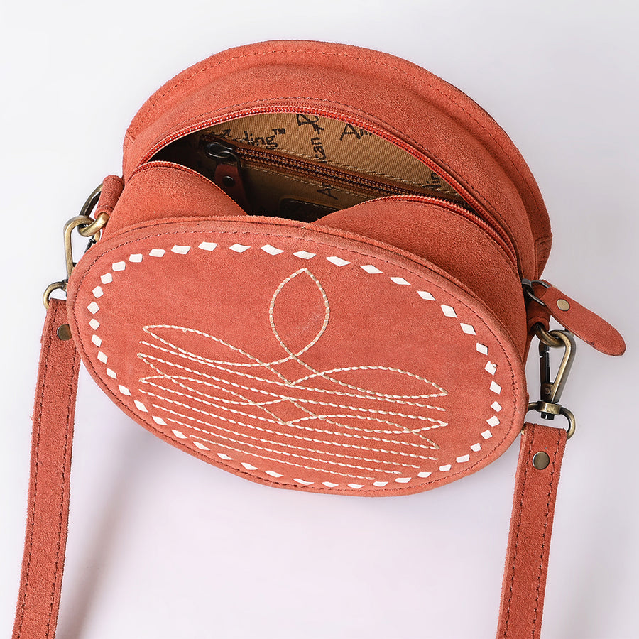 American Darling Boot Stitched Vegetable-Tanned Full Grain Genuine Suede Leather Canteen Bag with YKK Zipper