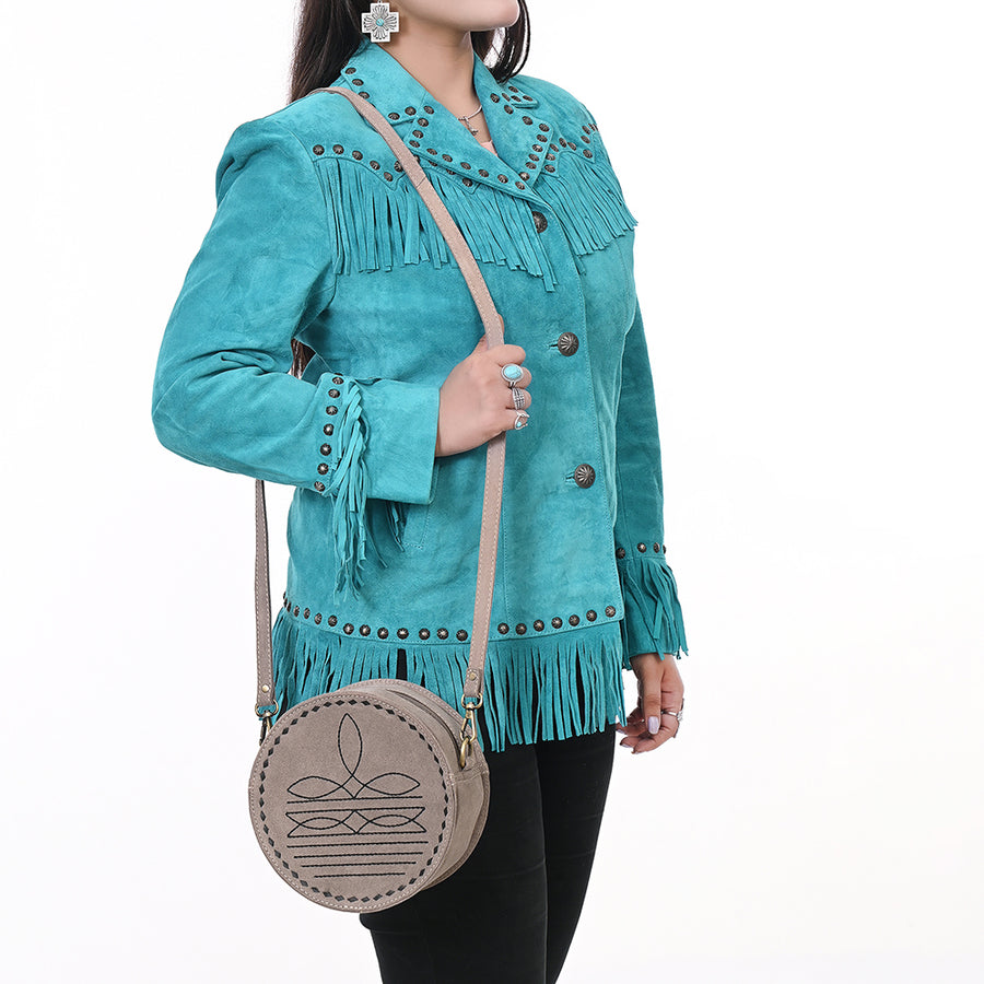 American Darling Boot Stitched Vegetable-Tanned Full Grain Genuine Suede Leather Canteen Bag with YKK Zipper