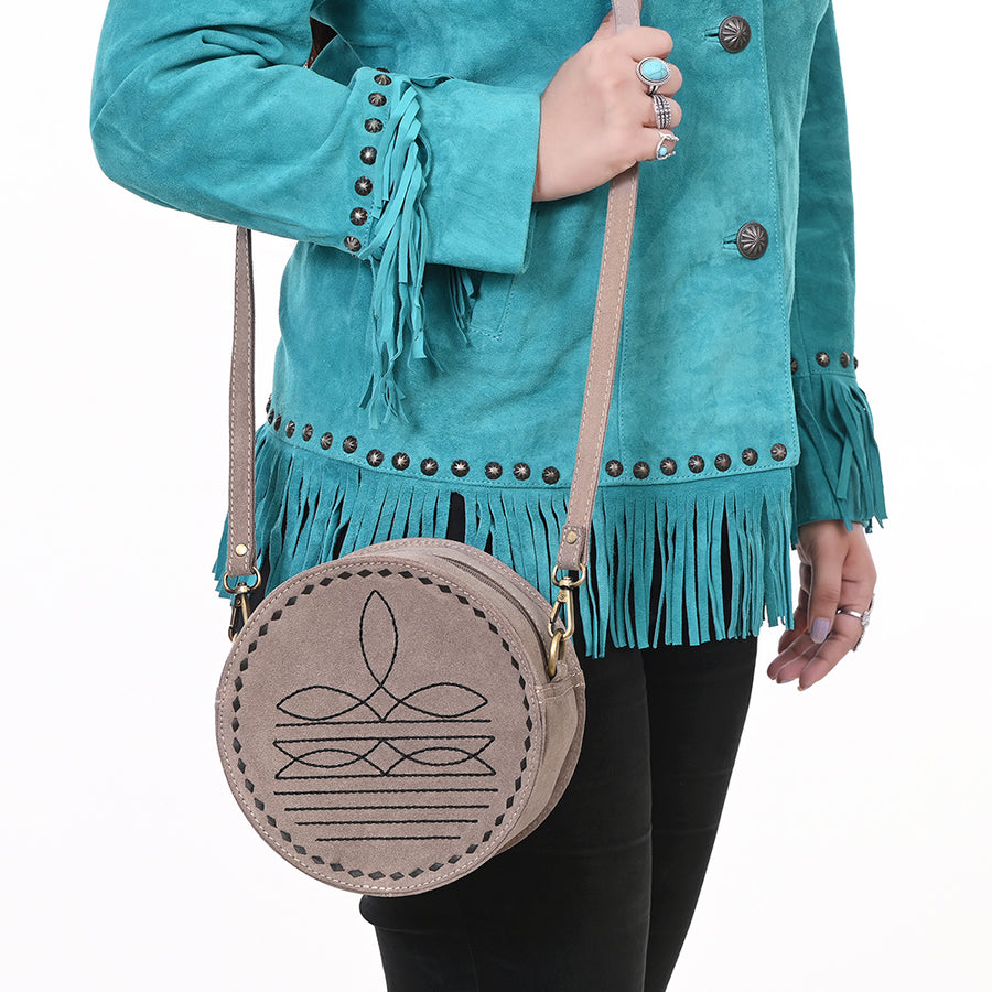 American Darling Boot Stitched Vegetable-Tanned Full Grain Genuine Suede Leather Canteen Bag with YKK Zipper