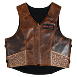 Medium Hilason Bull Riding Rodeo Floral Hand Carved Genuine Leather Vest Black Safety Protective Gear Equipment - Uhorse