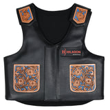 Hilason Bull Riding Kids Junior Youth Pro Rodeo Genuine Leather Vest With Floral Hand Carved