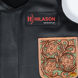 Hilason Bull Riding Kids Junior Youth Pro Rodeo Genuine Leather Vest With Floral Hand Carved