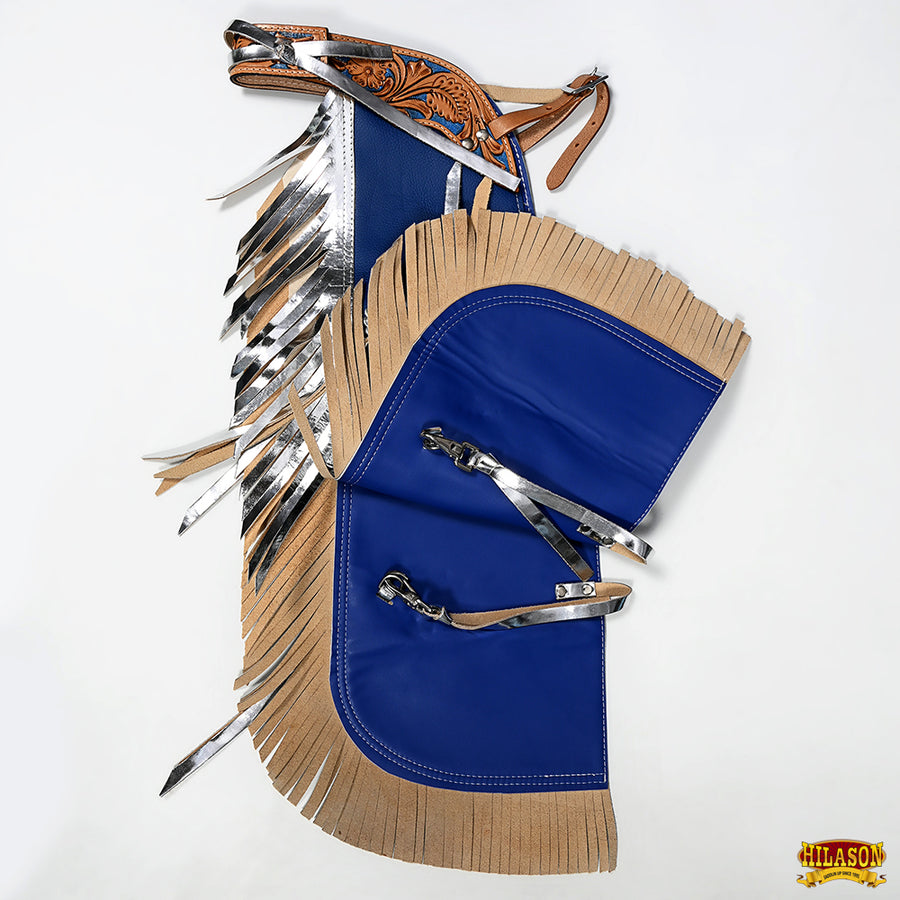 HILASON Adult Pro Rodeo Bronc Bull-Riding Genuine Leather Chinks | Handmade Chaps Western Riding for Adults Hand Tooled