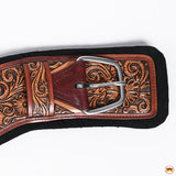 24 In HILASON Western Horse Saddle Cinch Girth Genuine Leather Brown Floral Hand Tooled & Carved Stainless Steel Hardware