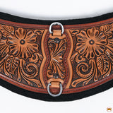 24 In HILASON Western Horse Saddle Cinch Girth Genuine Leather Brown Floral Hand Tooled & Carved Stainless Steel Hardware