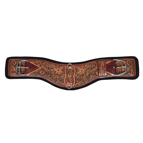24 In HILASON Western Horse Saddle Cinch Girth Genuine Leather Brown Floral Hand Tooled and Carved Stainless Steel - Uhorse