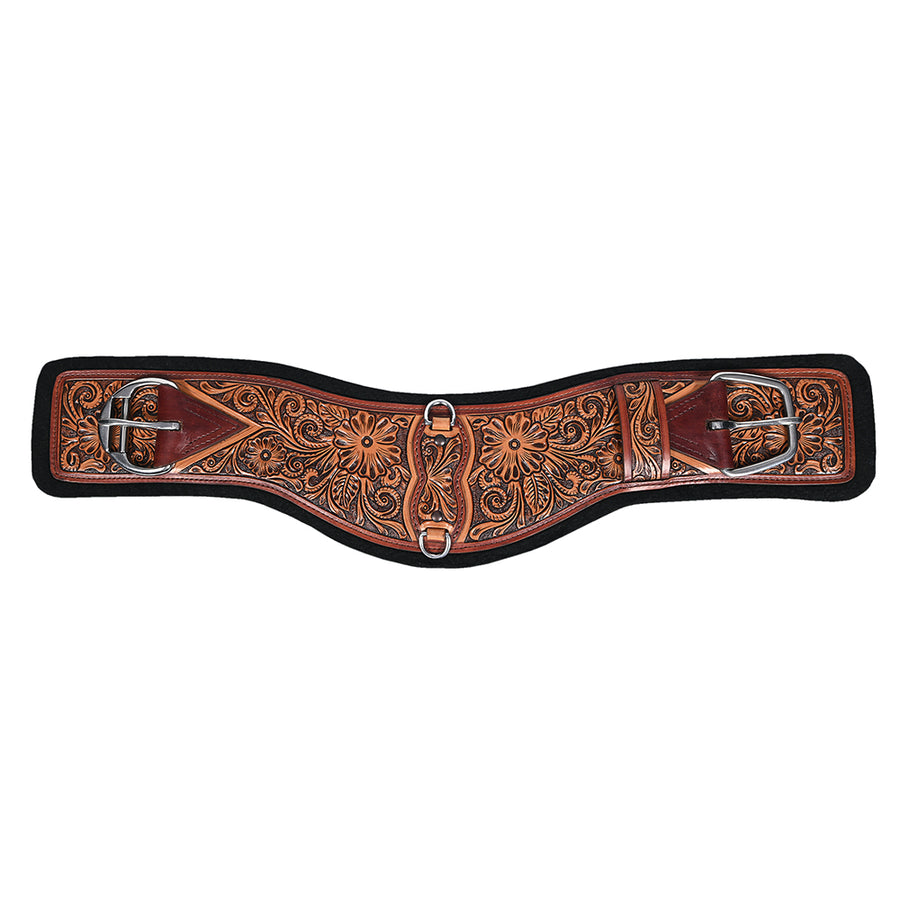 24 In HILASON Western Horse Saddle Cinch Girth Genuine Leather Brown Floral Hand Tooled and Carved Stainless Steel - Uhorse