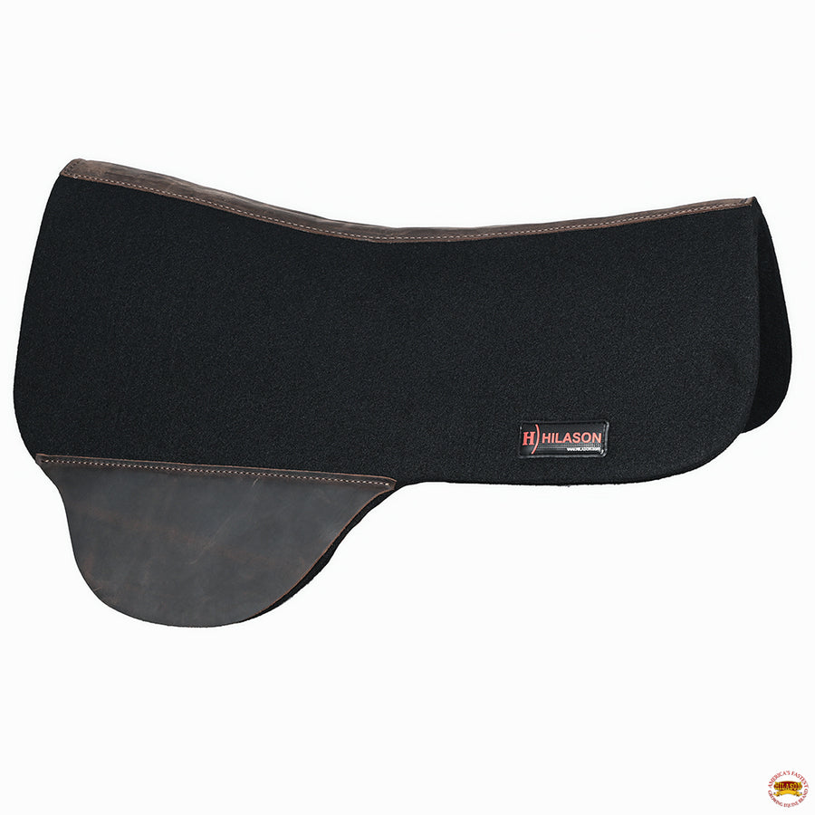 HILASON Western Wool Felt Round Contoured Horse Saddle Pad W/ Distressed Wear Leather | for Horses