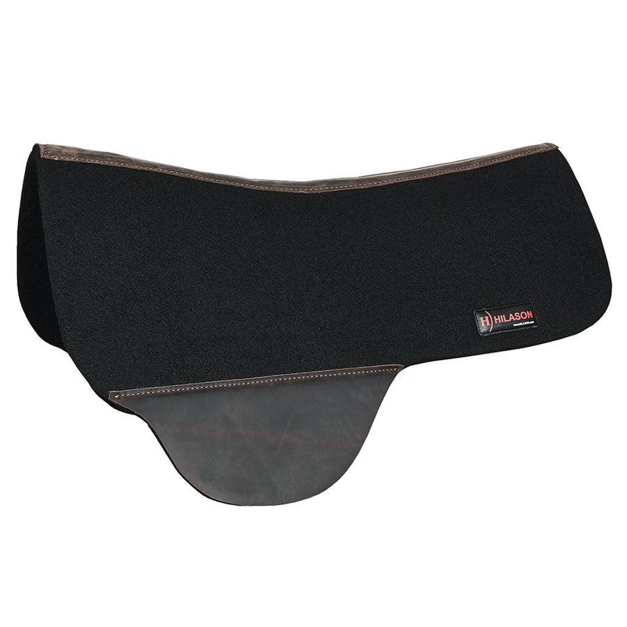 HILASON Western Horse Wool Felt Round Contoured Western Saddle Pad with Genuine Leather Black - Uhorse