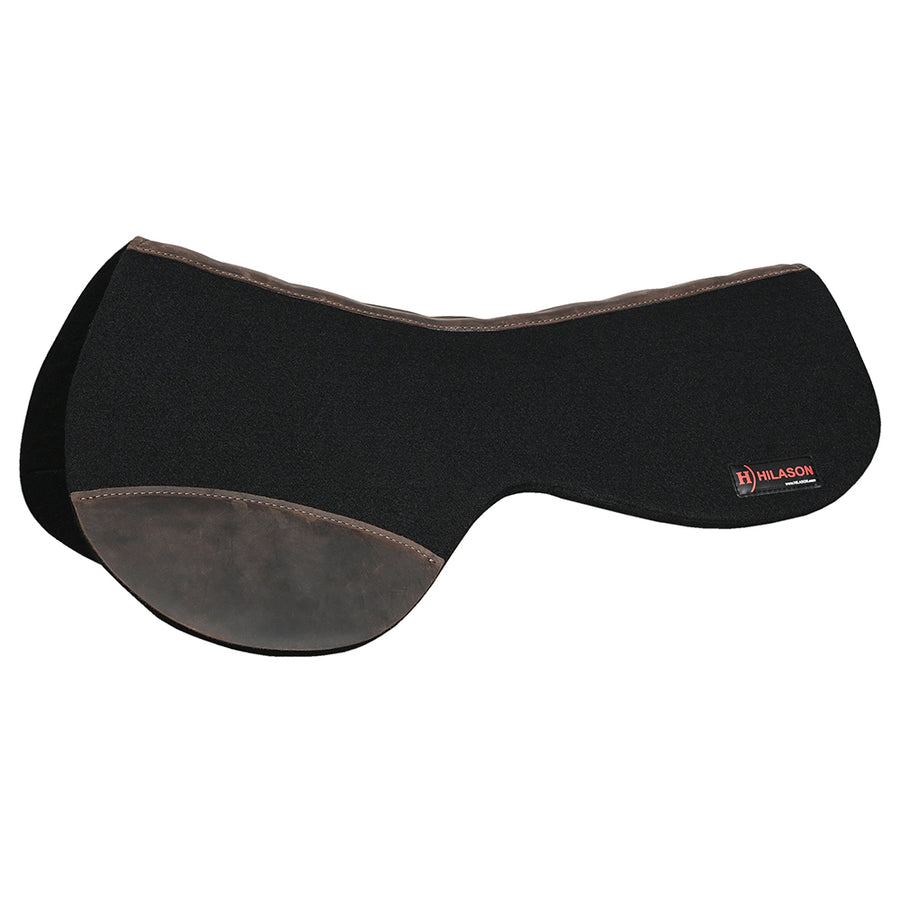 HILASON Western Horse Wool Felt Round Contoured Western Saddle Pad with Genuine Leather Black - Uhorse