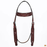 Hilason Western Horse Genuine Leather Headstall Breast Collar Brown Floral Hand Carved Stainless Steel Hardware