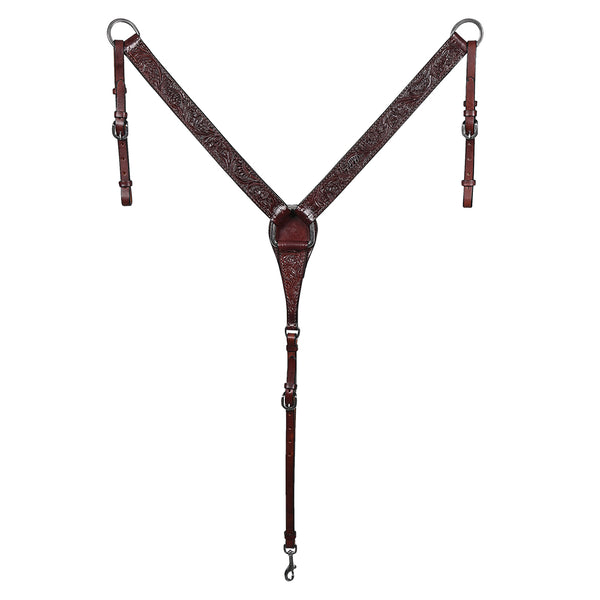 Hilason Western Horse Genuine Leather Headstall Breast Collar Brown Floral Hand Carved Stainless Steel Hardware - Uhorse