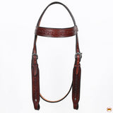 Hilason Western Horse Hand Tooled Headstall Breast Collar Genuine Leather Brown Stainless Steel Hardware