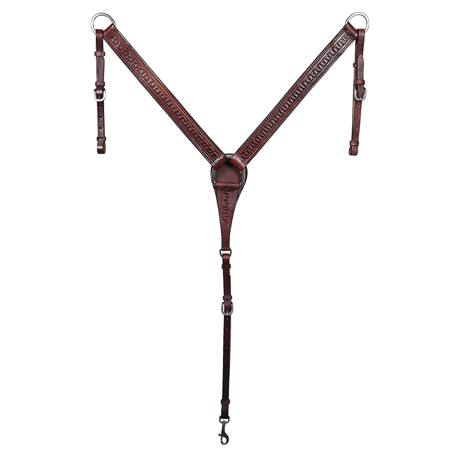 Hilason Western Horse Hand Tooled Headstall Breast Collar Genuine Leather Brown Stainless Steel Hardware - Uhorse