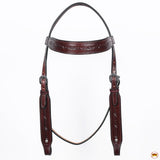 Hilason Western Horse Genuine Leather Headstall Breast Collar Brown Barb Wire Hand Tooled Stainless Steel Hardware