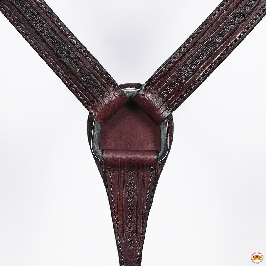 Hilason Western Horse Genuine Leather Headstall Breast Collar Brown Barb Wire Hand Tooled Stainless Steel Hardware