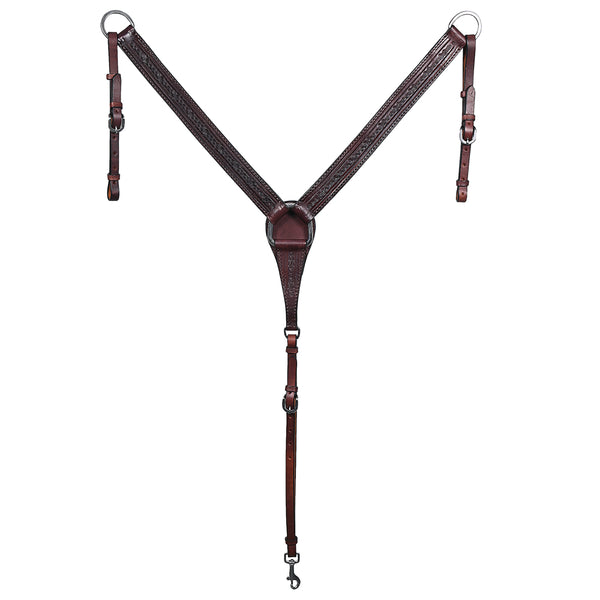Hilason Western Horse Genuine Leather Headstall Breast Collar Brown Barb Wire Hand Tooled Stainless Steel Hardware - Uhorse