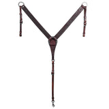 Hilason Western Horse Barb Wire Hand Tooled Genuine Leather Breast Collar Brown Stainless Steel Hardware - Uhorse