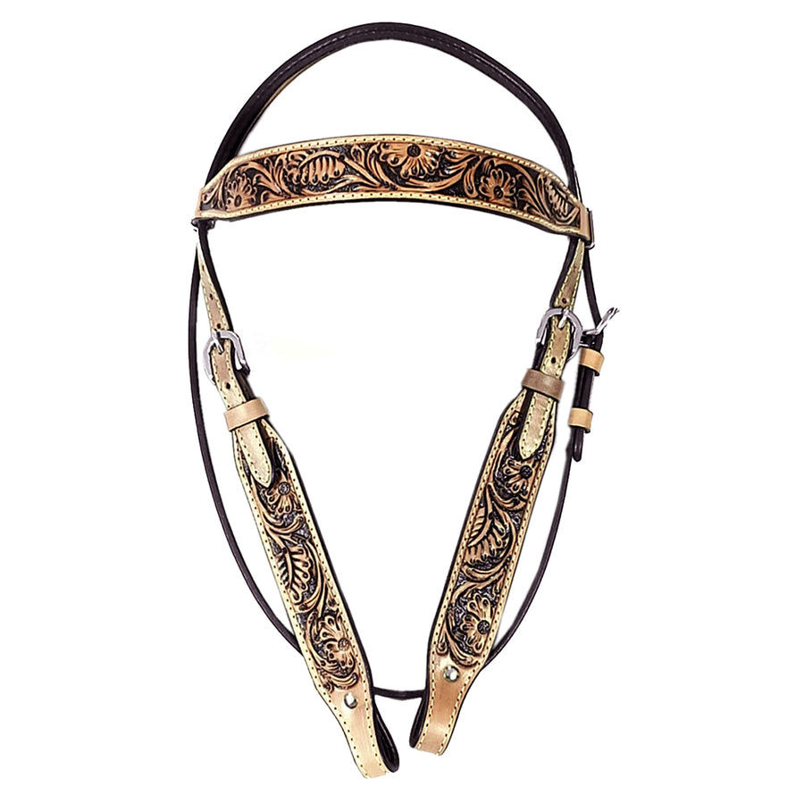 HILASON Western Horse Headstall Genuine American Leather Floral Tan - Uhorse