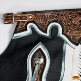 Hilason Bull Riding Pro Rodeo Chaps Black Genuine Leather Bronc Show Adult Safety Protective Horse Riding Chaps