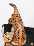 Hilason Western Horse Treeless Trail Barrel Saddle American Leather Floral Tan & Black Inlay