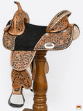 Hilason Western Horse Treeless Trail Barrel Saddle American Leather Floral Tan & Black Inlay