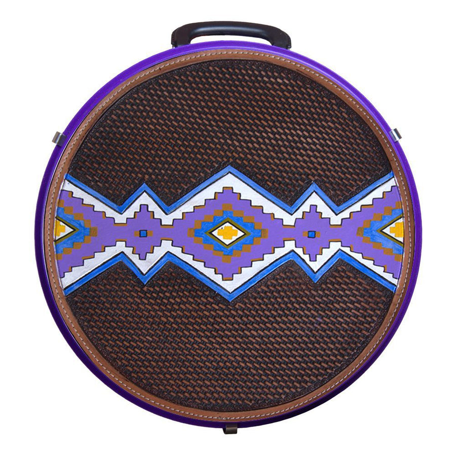 Purple leather round saddle bag with geometric pattern - Uhorse