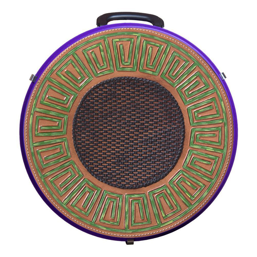 Purple leather round saddle pad with green geometric tooling - Uhorse
