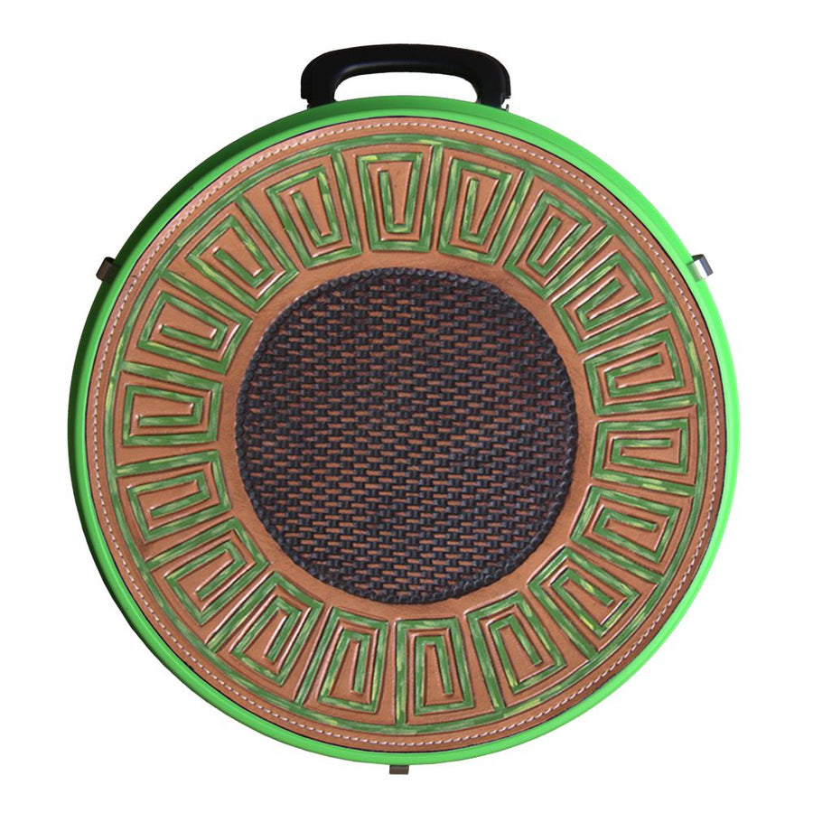 Green round saddle bag with geometric tooling pattern - Uhorse