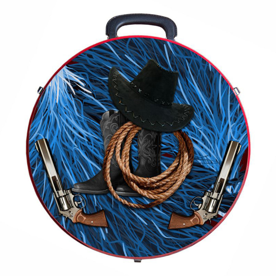 Round western suitcase with cowboy hat and revolver design - Uhorse
