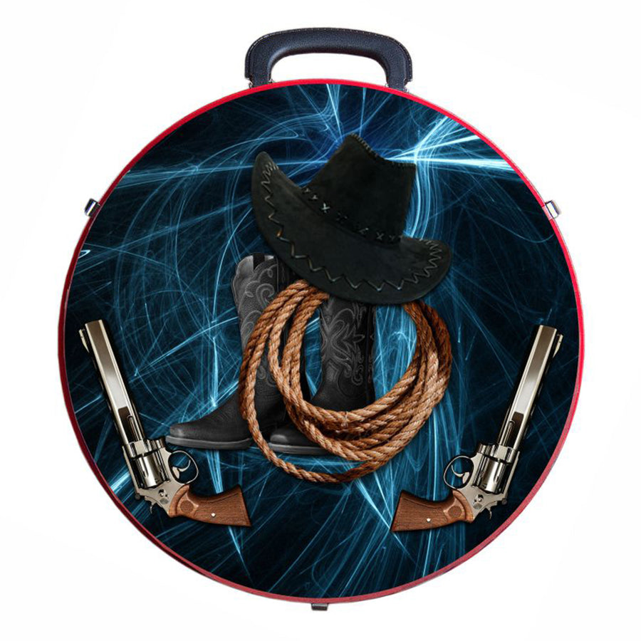 Red round carrying case with western cowboy design - Uhorse