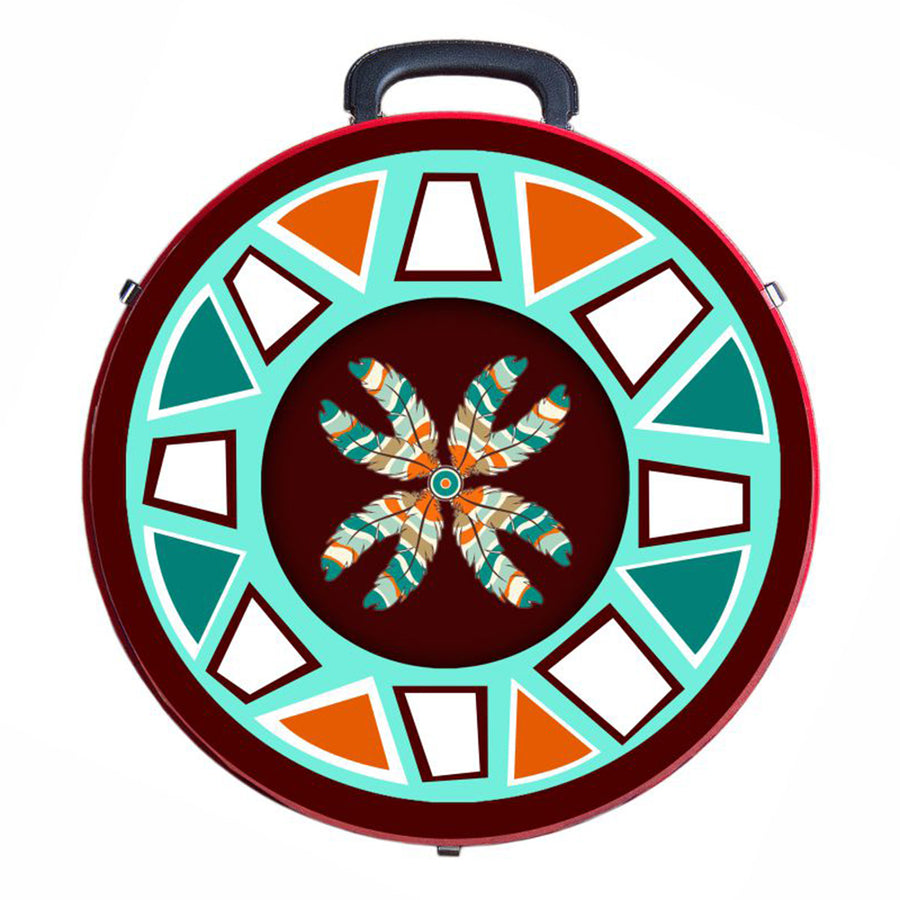 Red round carrying case with turquoise and geometric design - Uhorse